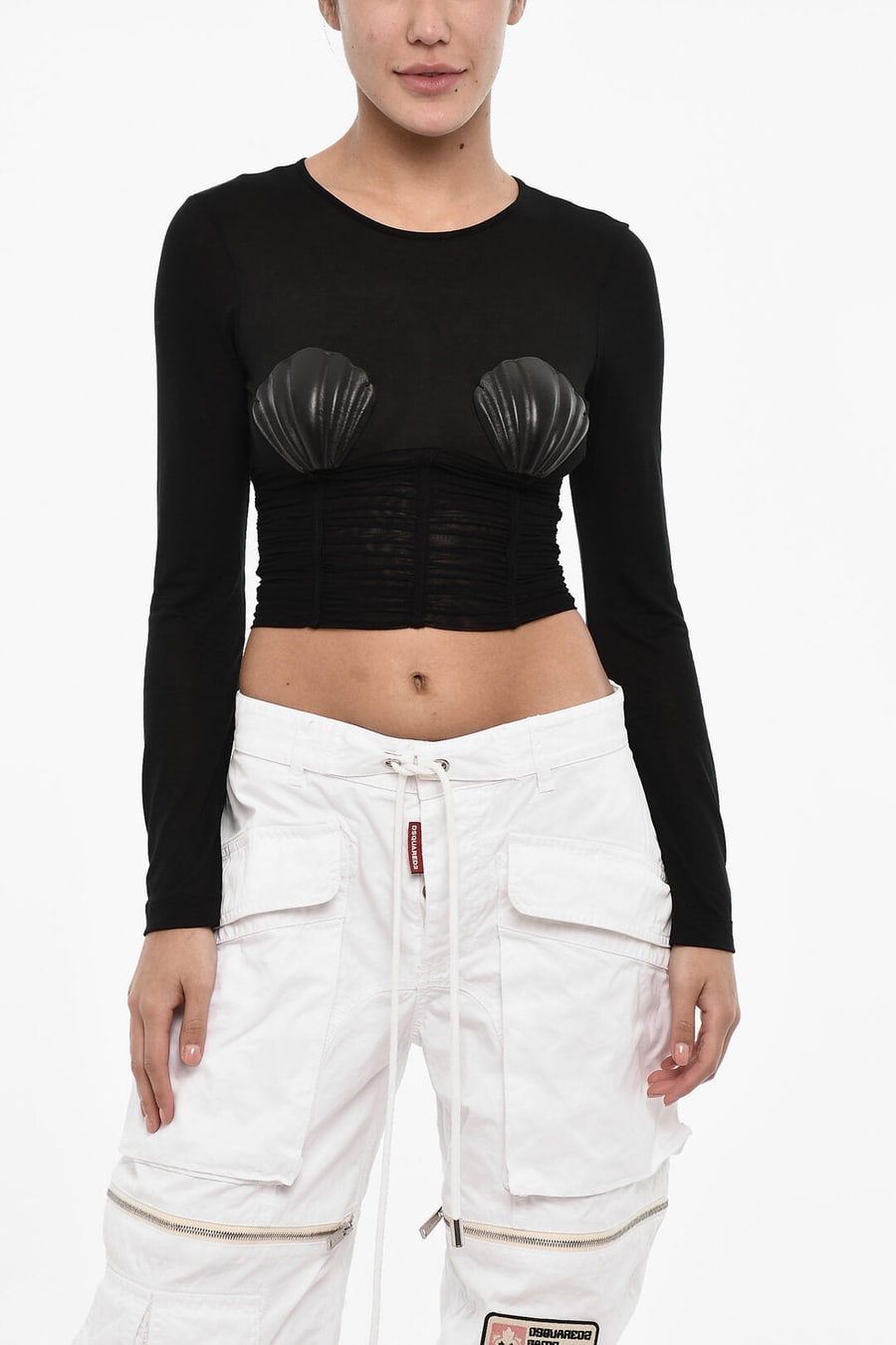 Dsquared2 3500~Draped Crop Top with Shell Embellishment