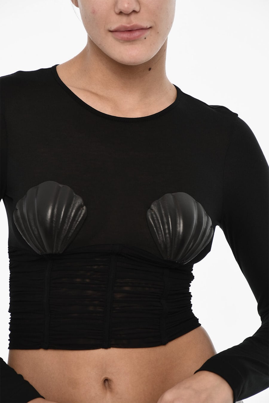 Dsquared2 3500~Draped Crop Top with Shell Embellishment, view 3