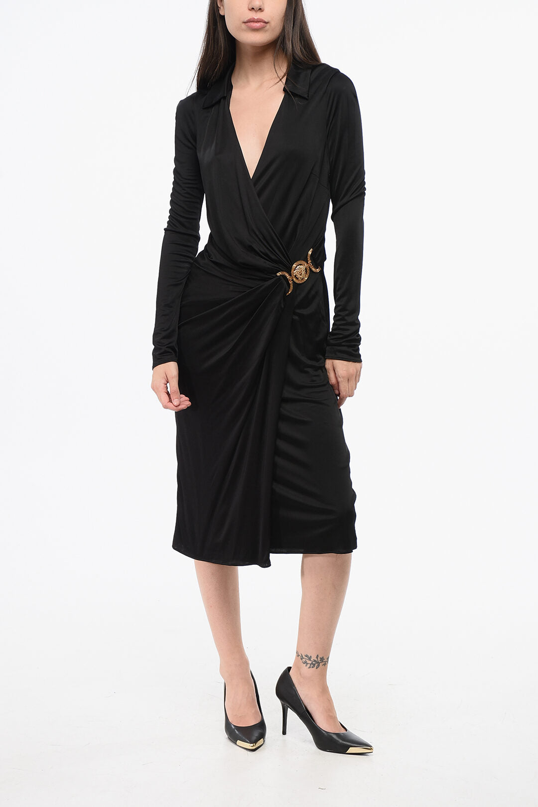 Versace 3500~Fitted Crepe de Chine Dress with Deep V-Neck