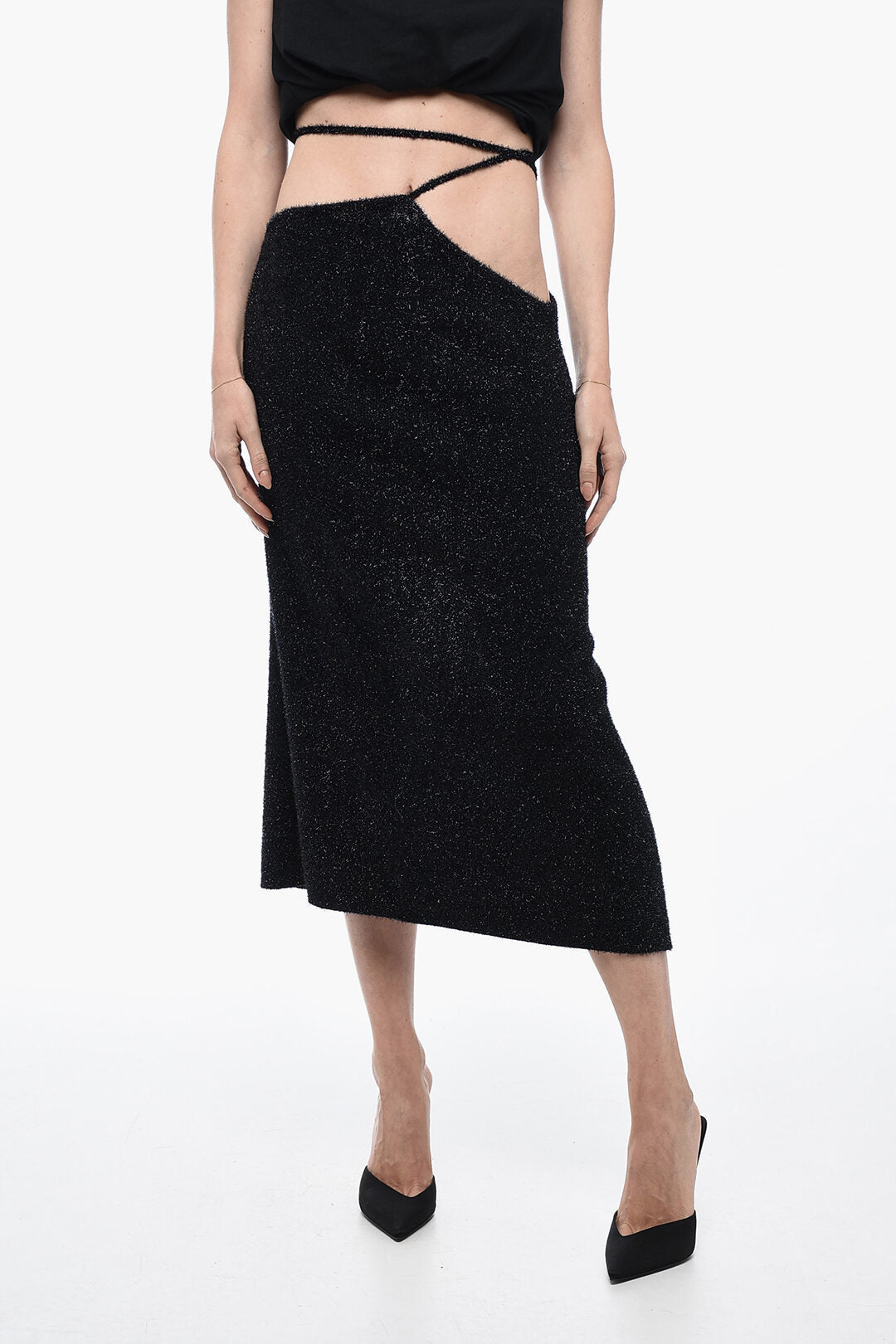 Rotate 3500~Glitter Knit Pencil Skirt with V Waist