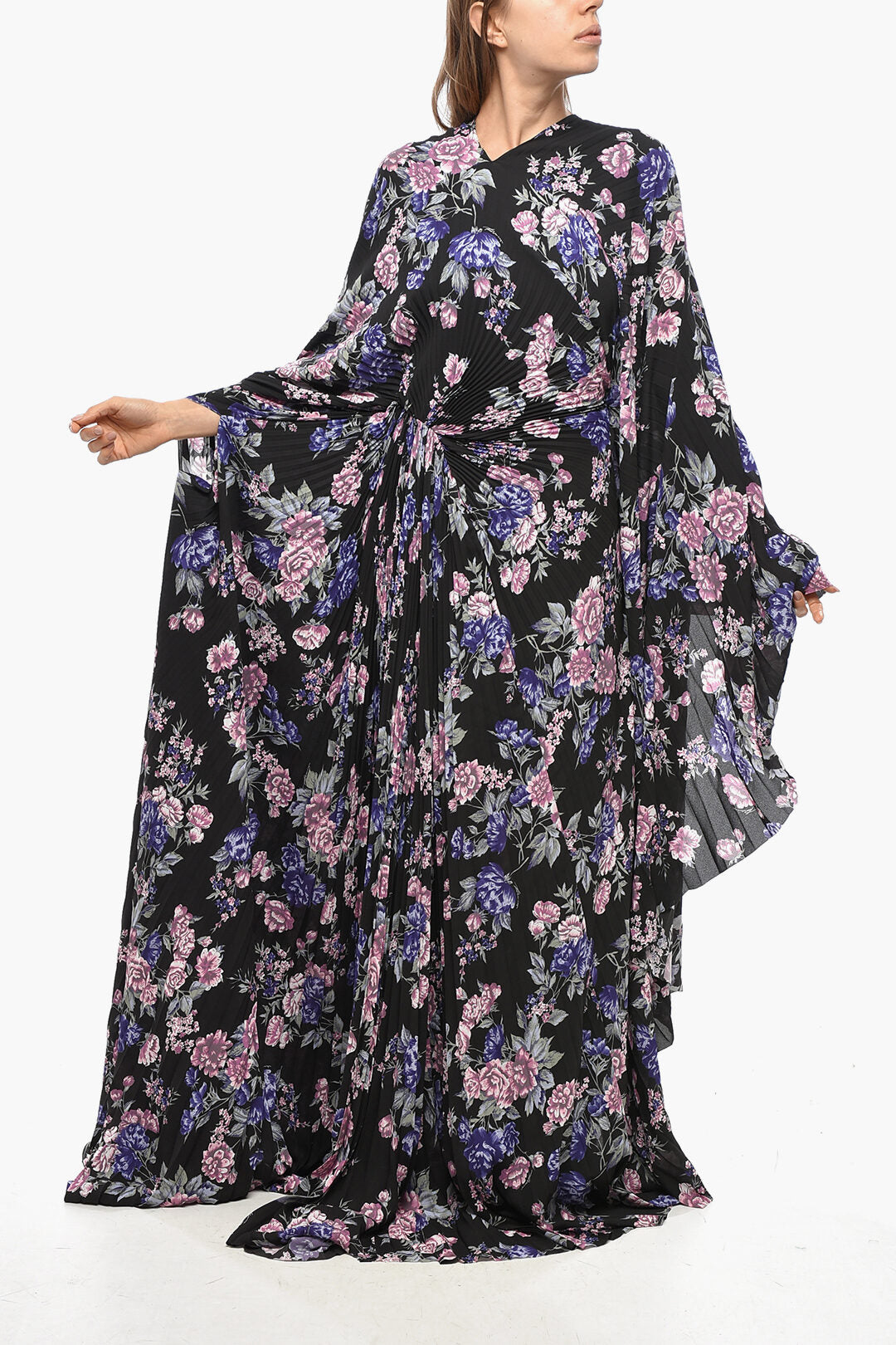 Balenciaga 3500~Kimono Plissé Dress with Floral Print