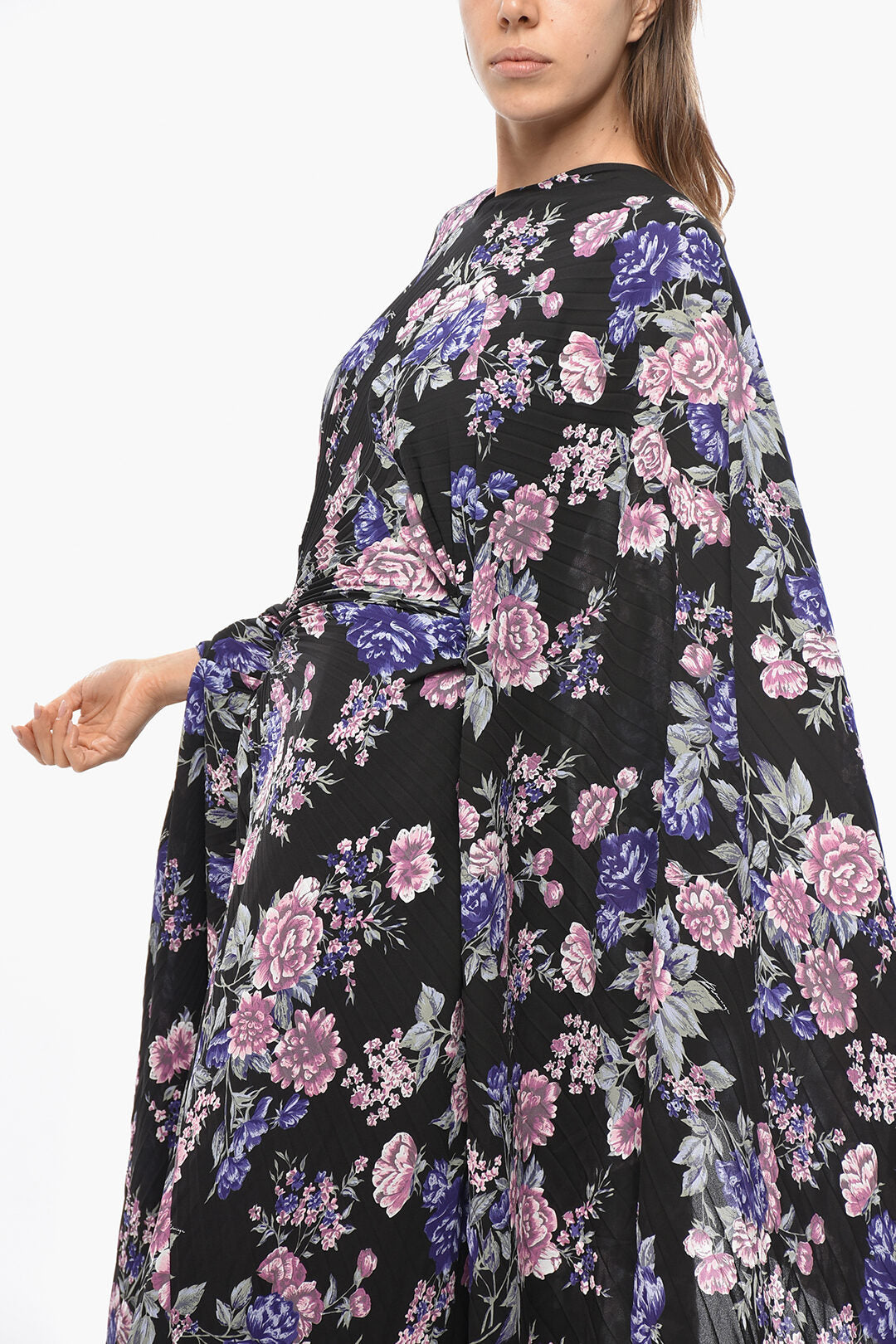 Balenciaga 3500~Kimono Plissé Dress with Floral Print, view 2