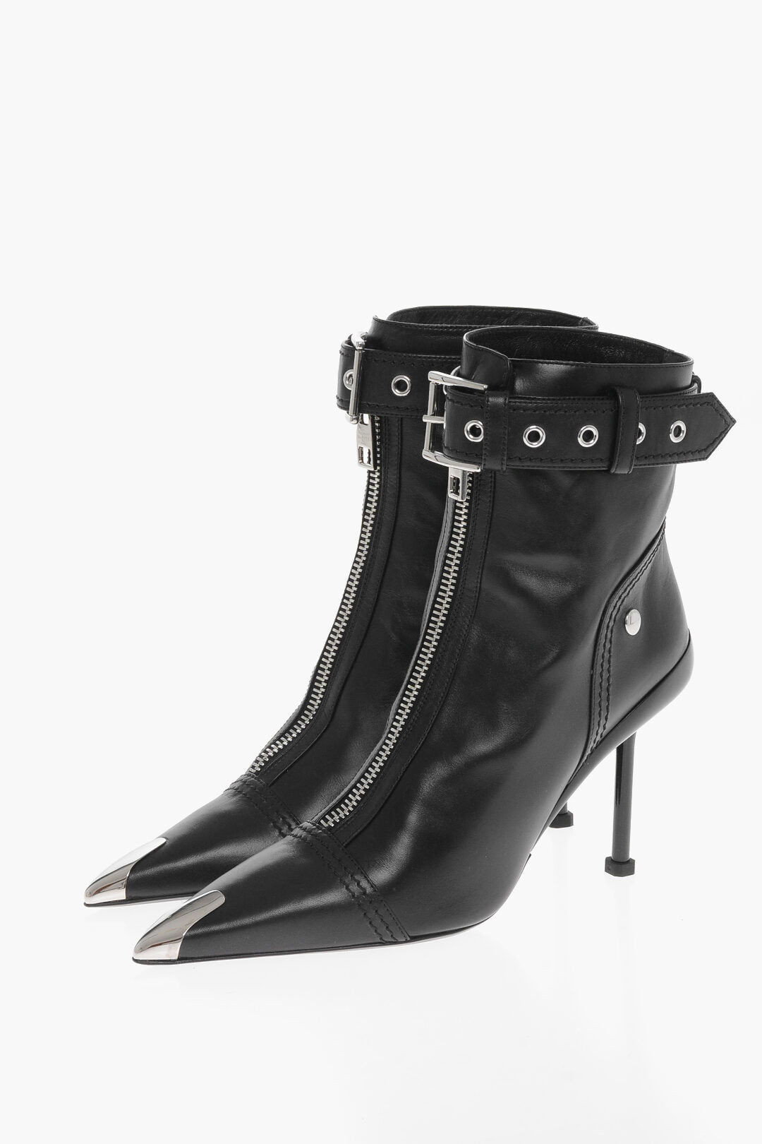 Alexander McQueen 3500~Leather Ankle Boots with Front Zip and 10cm Stiletto Heel