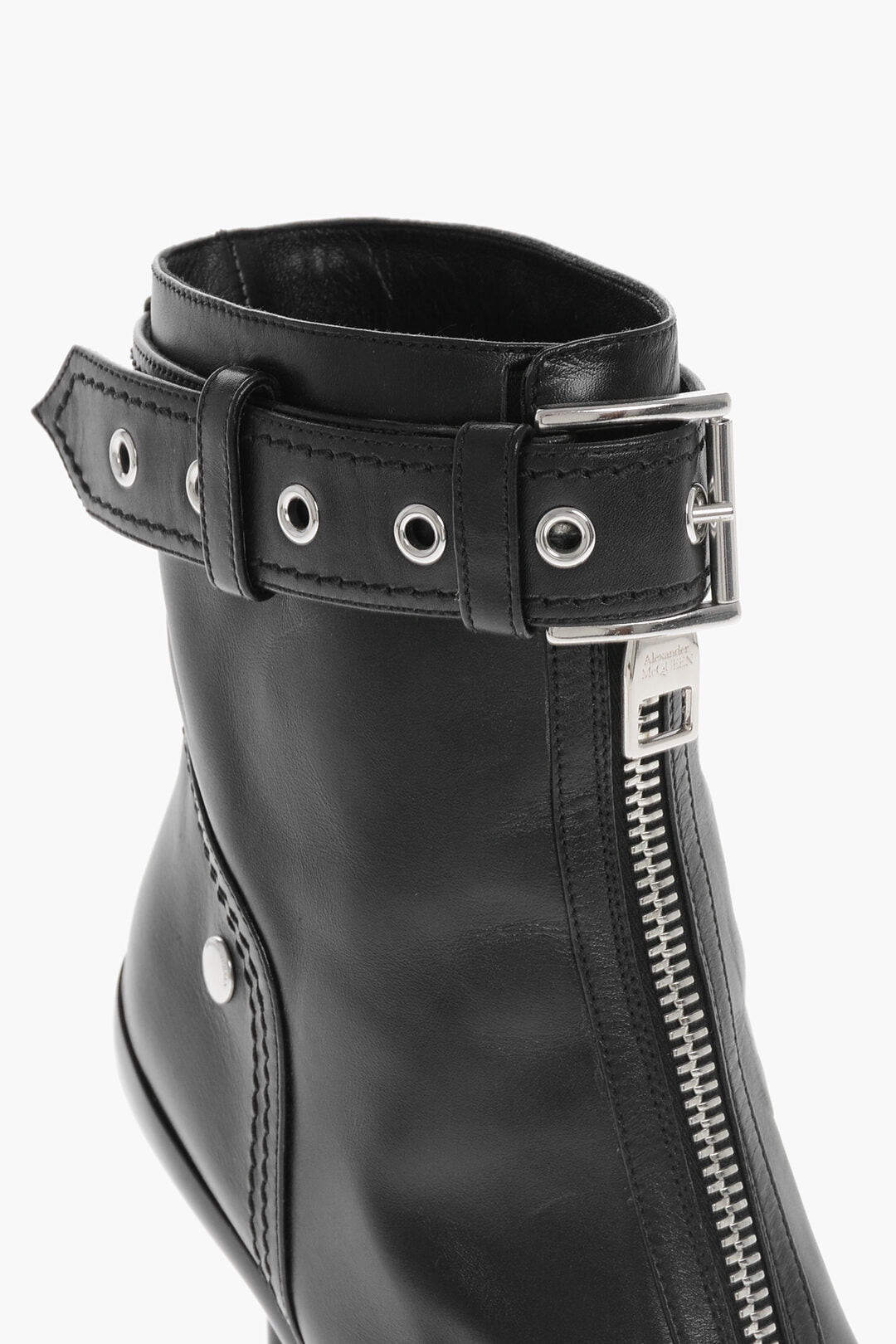 Alexander McQueen 3500~Leather Ankle Boots with Front Zip and 10cm Stiletto Heel, view 2