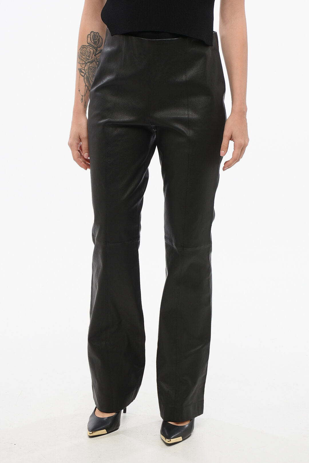 RAG&BONE 3500~Leather Flared-Fit Pants SIMONE with Back Zip