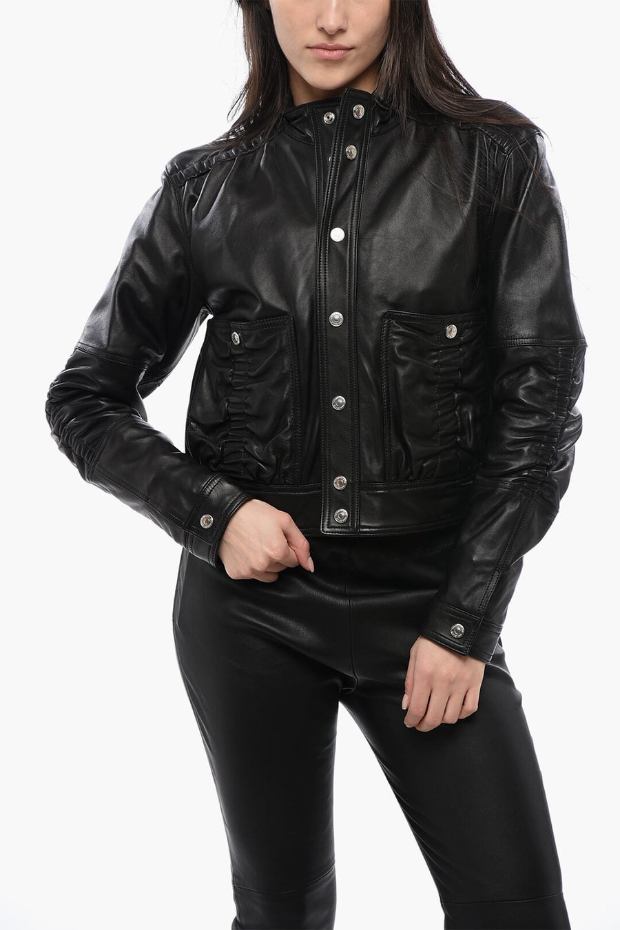 Dsquared2 3500~Leather Jacket with Ruffle Details