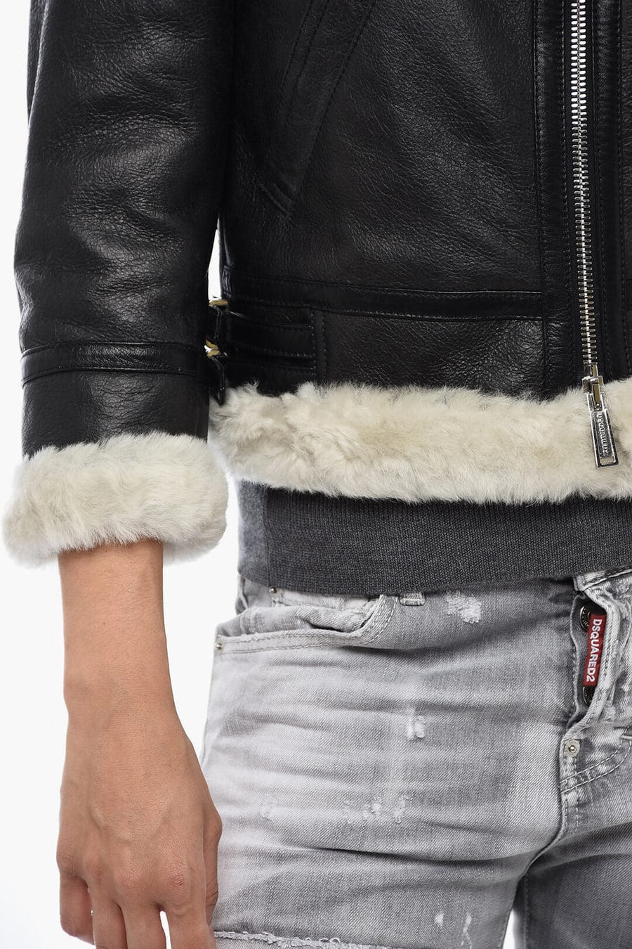 Dsquared2 3500~Leather Jacket with Shearling Details, view 3