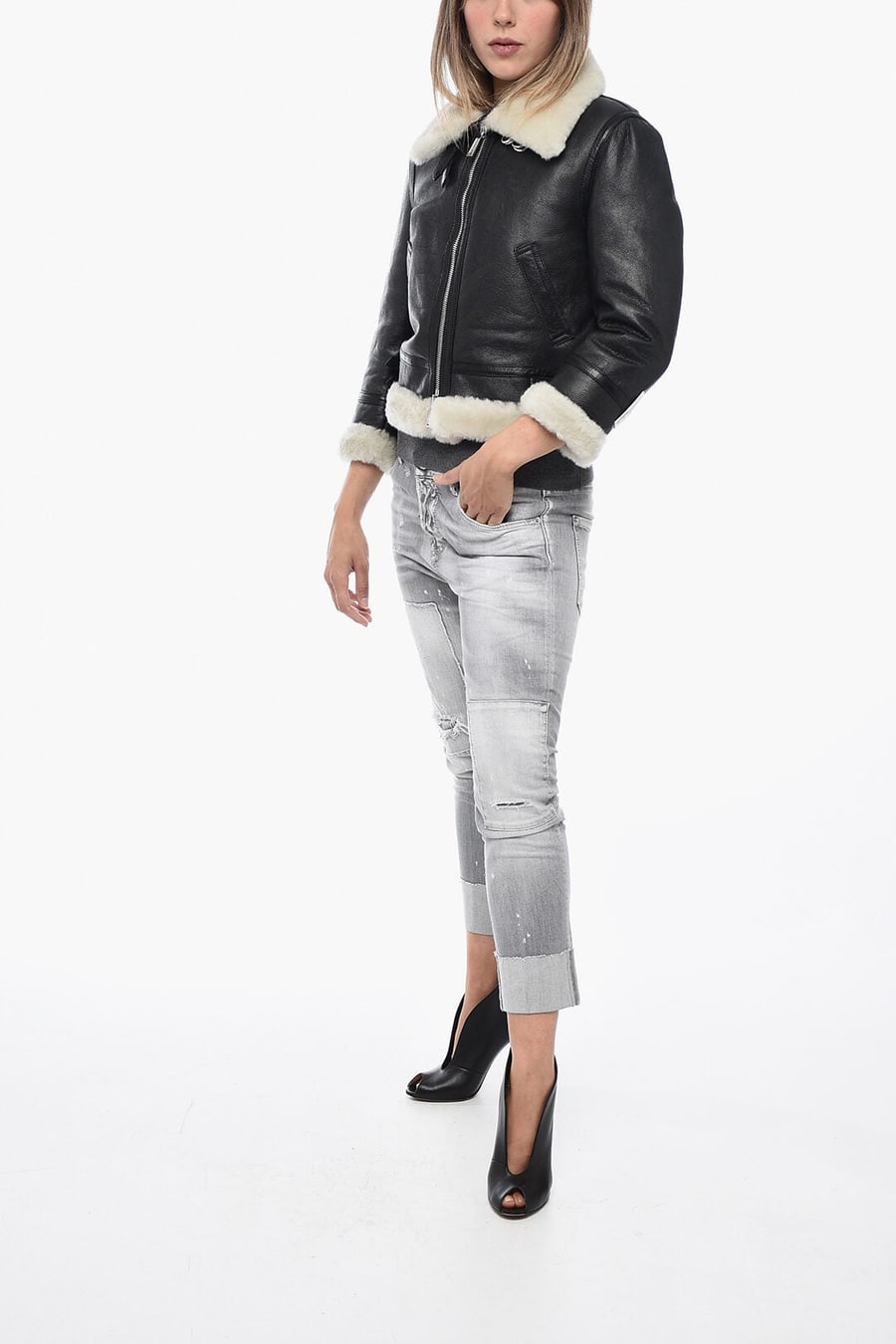 Dsquared2 3500~Leather Jacket with Shearling Details, view 4