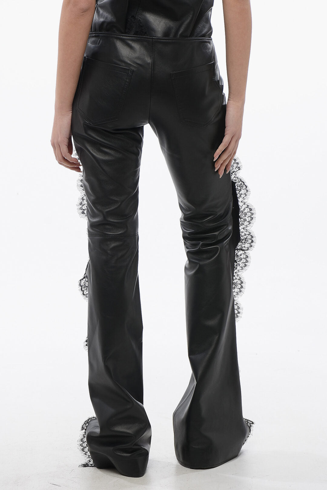 Off-White 3500~Leather Pants with Lace Details