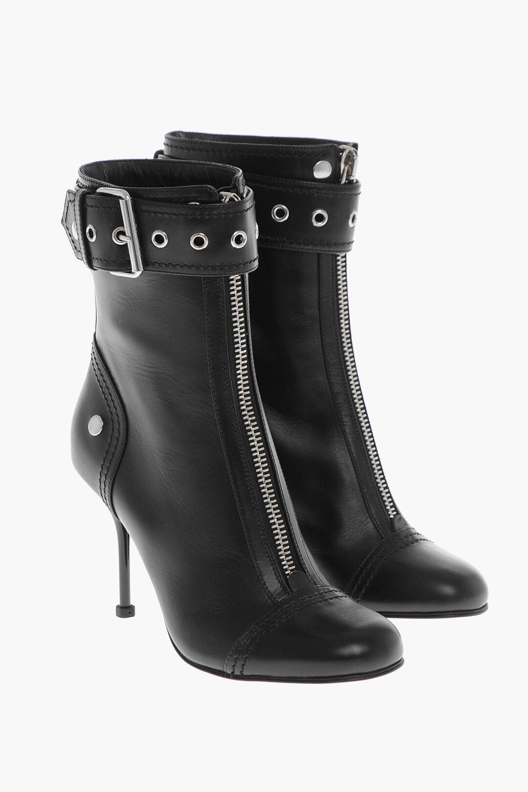 Alexander McQueen 3500~Leather Zip-Up Ankle Boots with Strap and 9cm Buckle