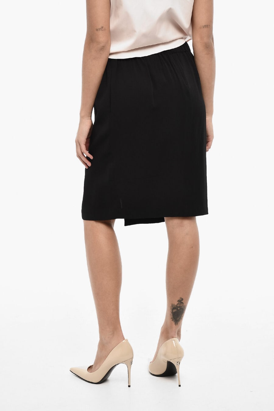 Dsquared2 3500~Leather-Belted Solid-Color Midi Skirt with Front Slit, view 2