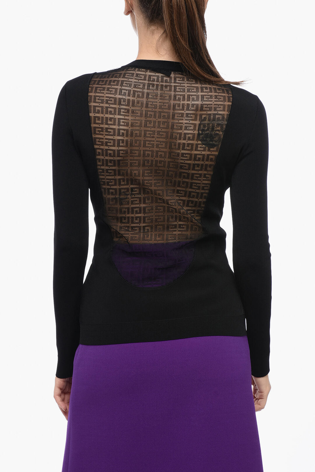 Givenchy 3500~Long-Sleeve T-Shirt with Monogram Mesh Detail, view 2