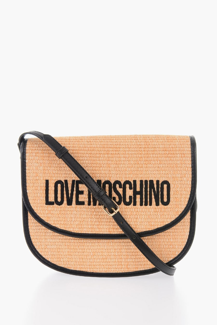 Moschino 3500~LOVE Raffia Saddle Bag with Contrasting Details