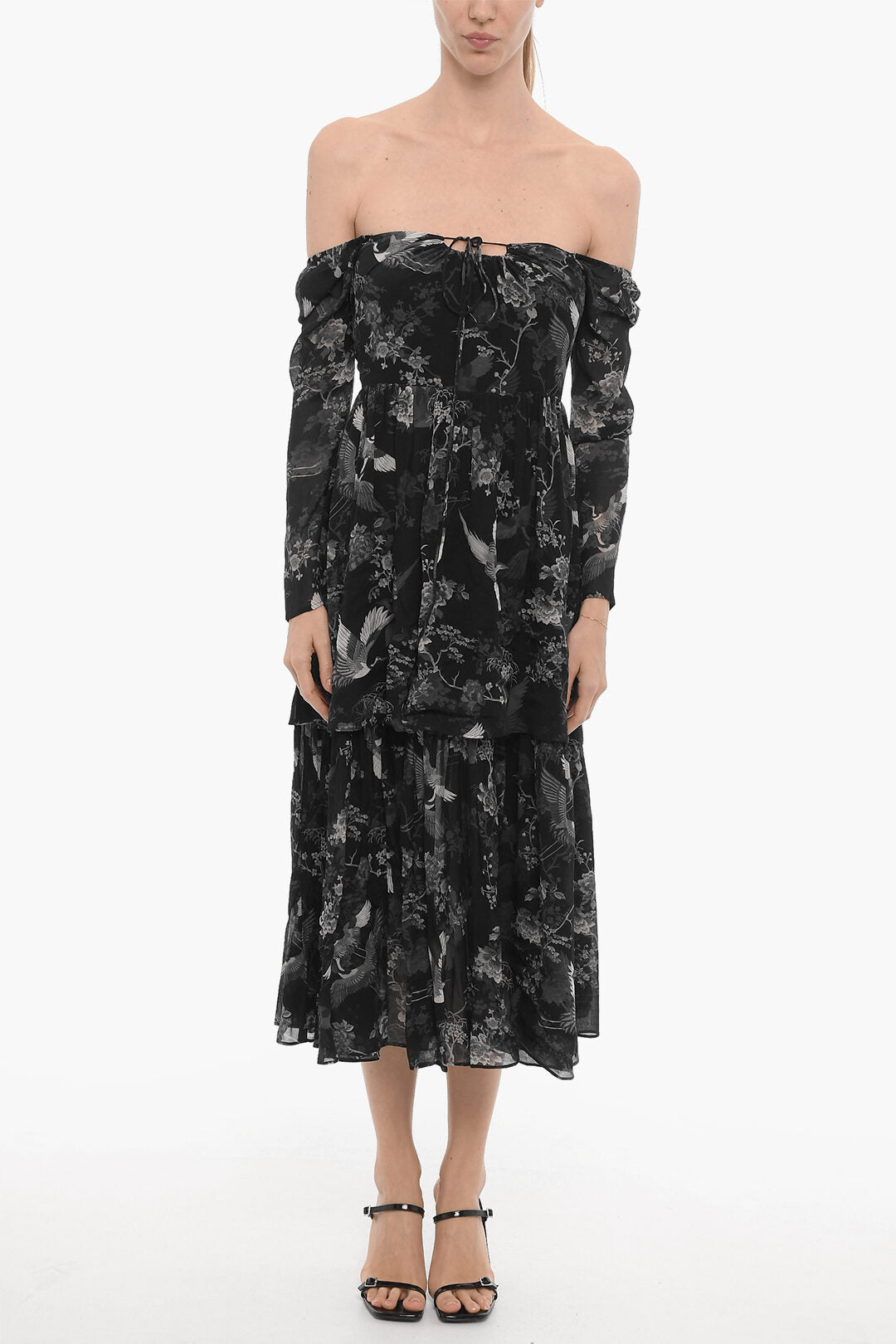 AllSaints 3500~Maxi Printed Dress DEVYN PEGGY with Long Sleeves