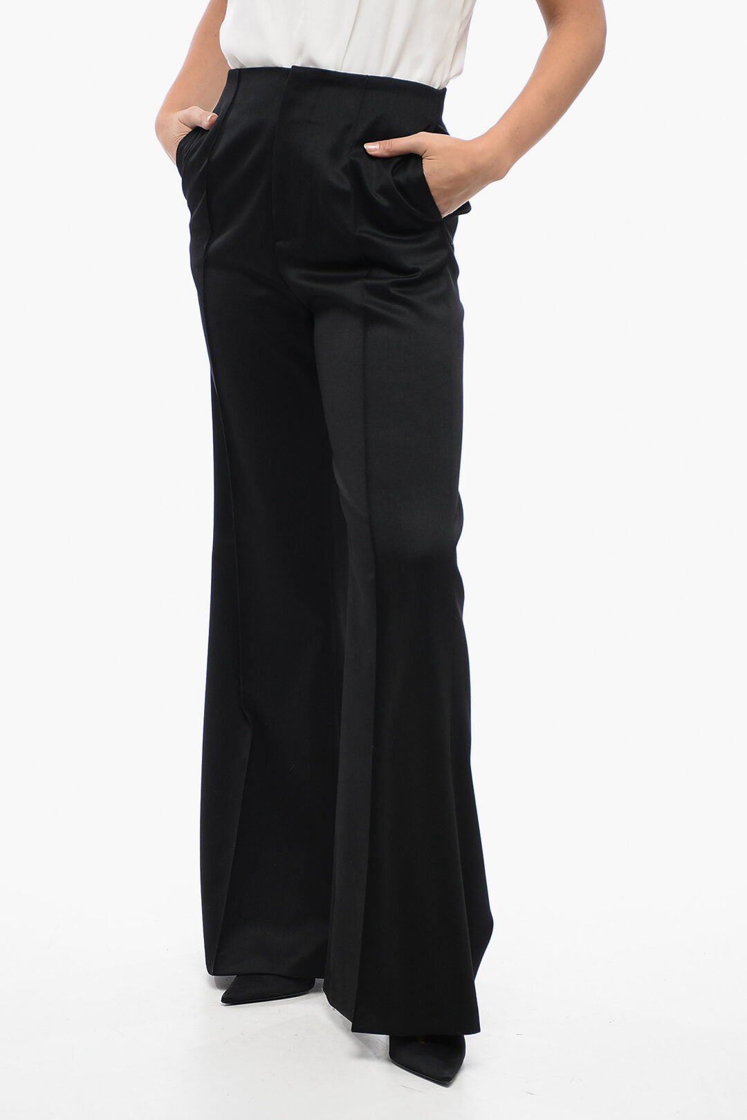 Fabiana Filippi 3500~Maxi-Flare Virgin Wool Trousers with Stitched Crease