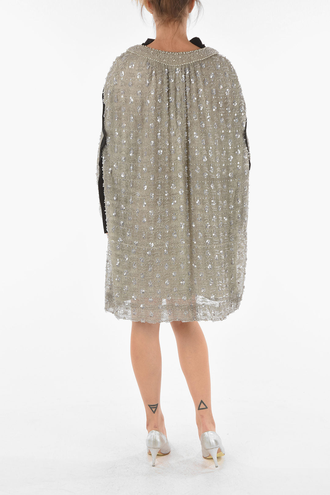 Maison Margiela 3500~Midi Dress with Sleeves and Back Embellished with Beads and Sequins