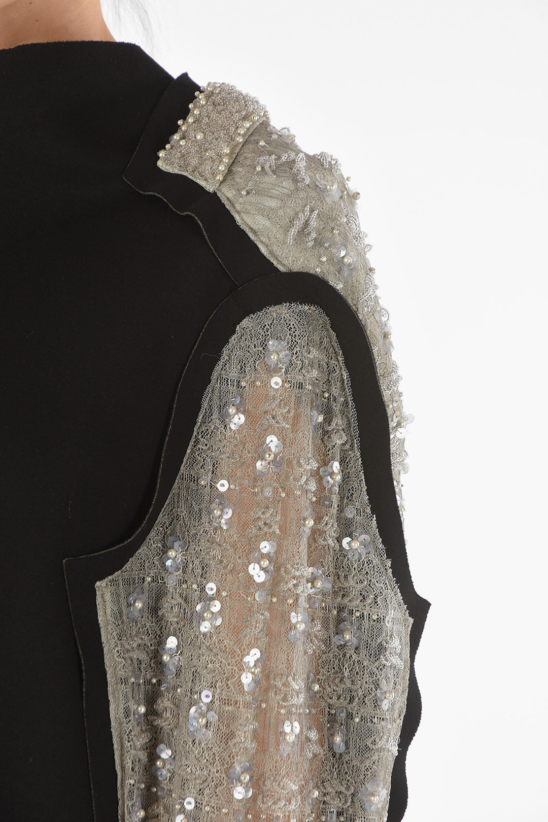 Maison Margiela 3500~Midi Dress with Sleeves and Back Embellished with Beads and Sequins, view 2