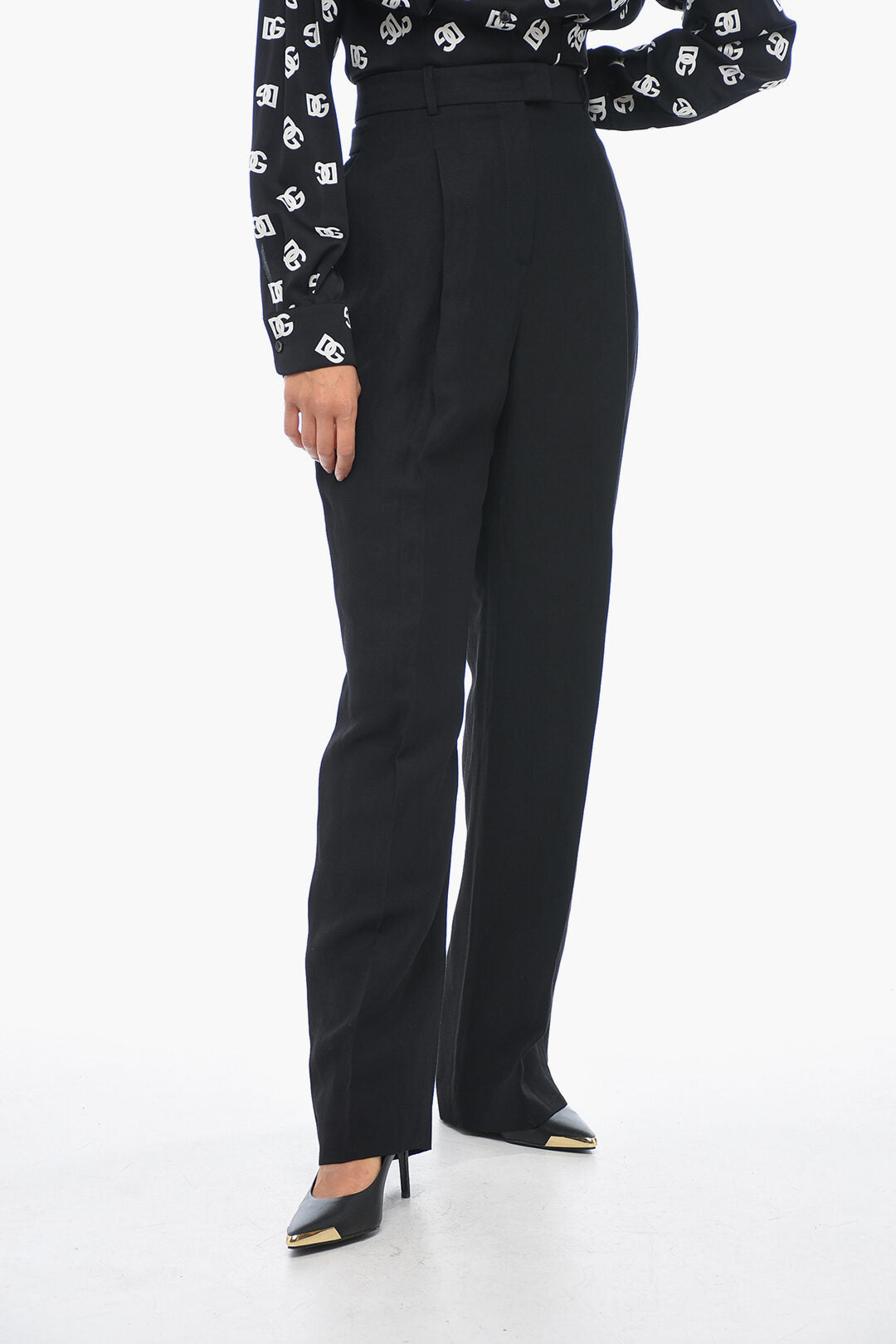 Fabiana Filippi 3500~Mixed-Linen Chino Trousers with 1 Pleat