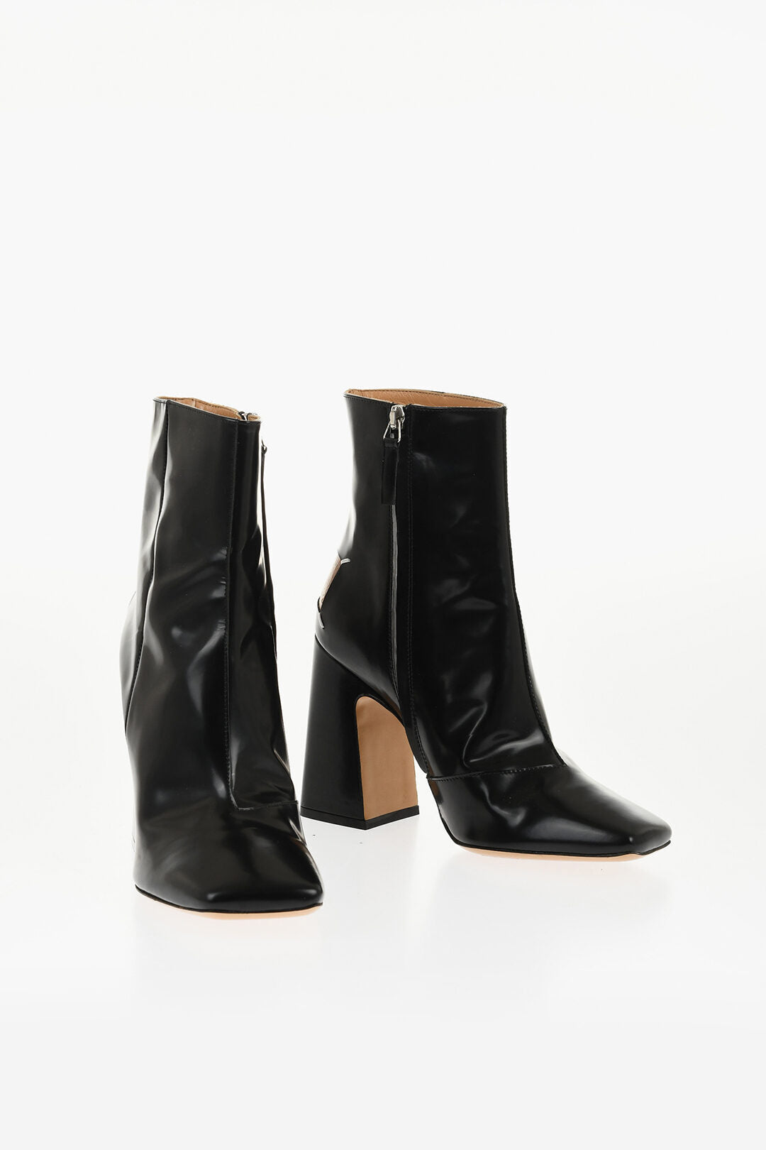 Maison Margiela 3500~MM22 Brushed Leather Ankle Boots with Square Toe and 10.5 cm Heel
