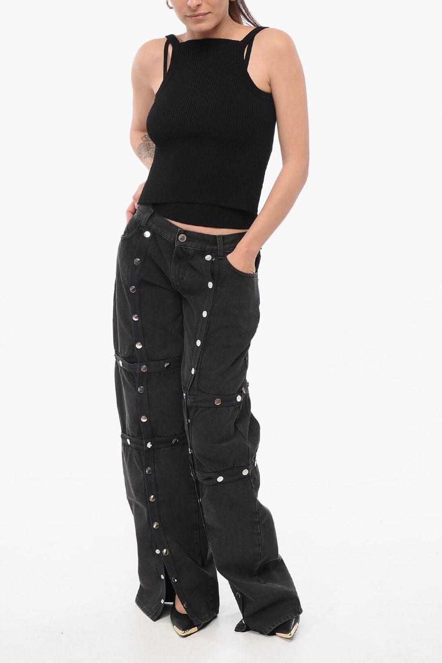 The Attico 3500~Modular Baggy Jeans with Snap Buttons 26cm, view 4