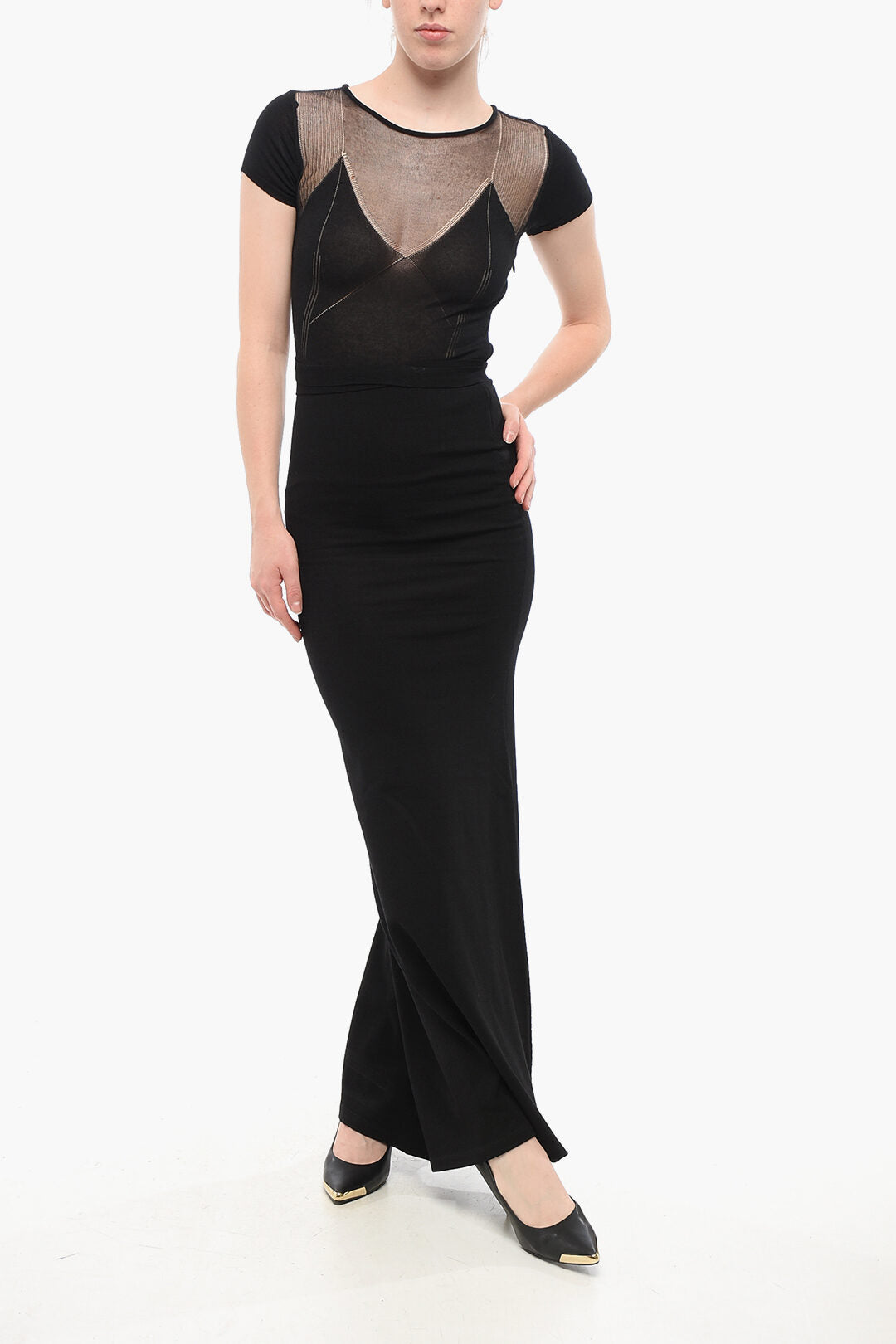 Elisabetta Franchi 3500~RED CARPET Knit Short-Sleeve Maxidress