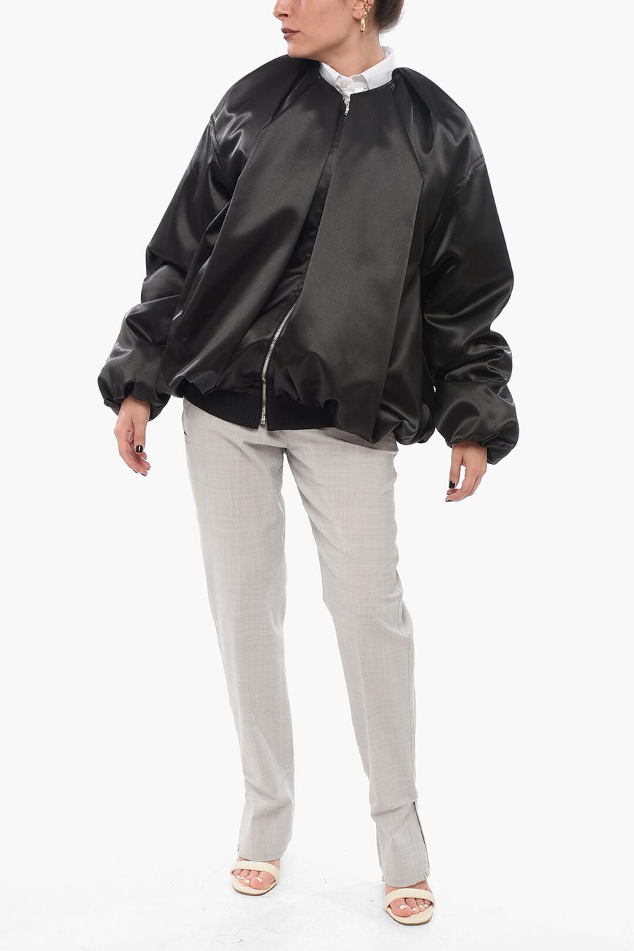 We11done 3500~Satin Bomber Jacket with Draping, view 4