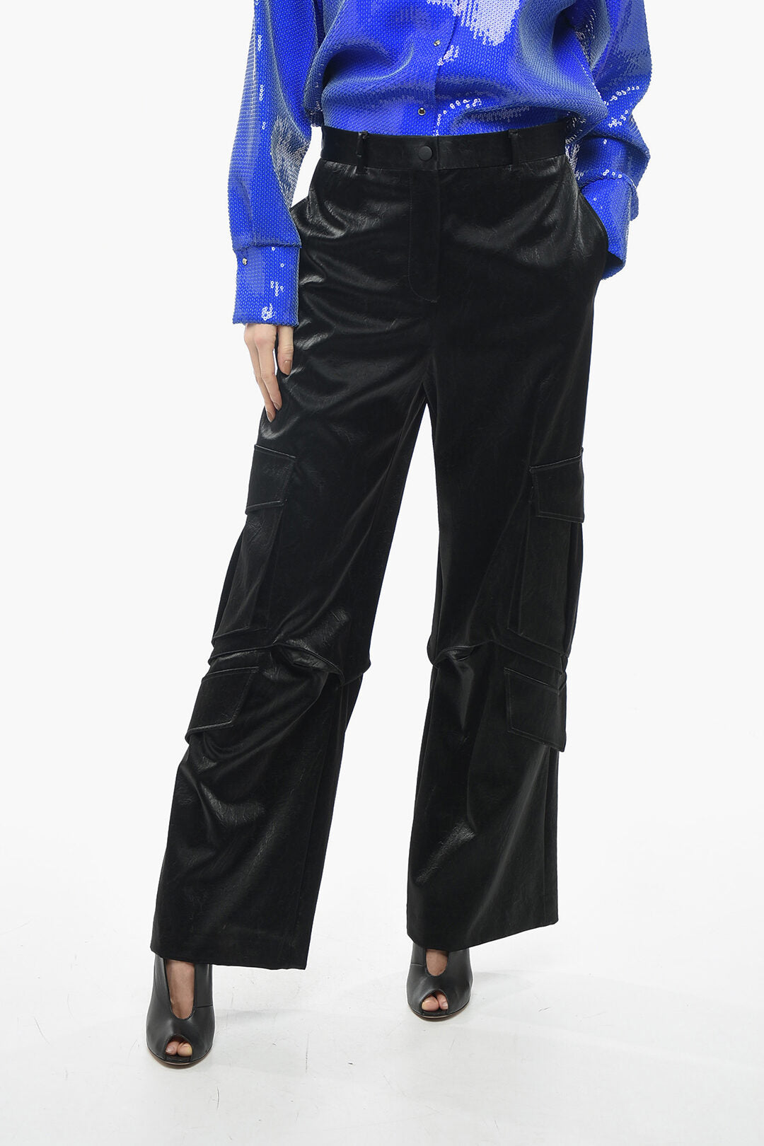MSGM 3500~Satin Cargo Trousers with Belt Loops