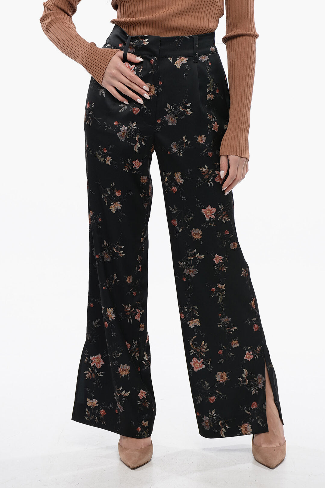 AllSaints 3500~Satin Trousers LOUISA with Floral Print and Ankle Split