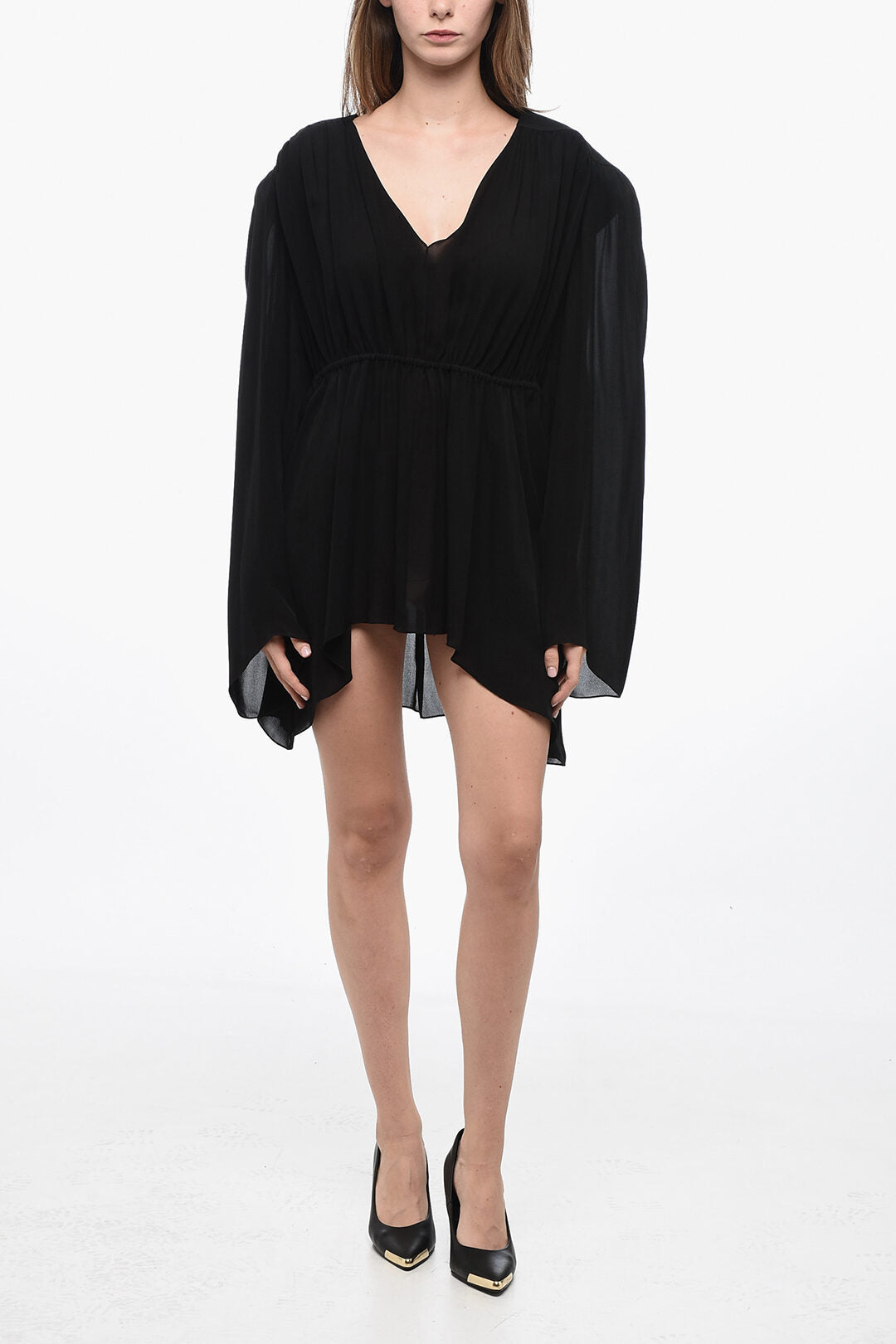 Wardrobe.nyc 3500~Silk Mini Dress with Ruched Details