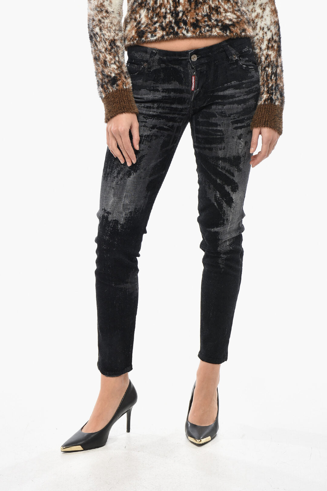 Dsquared2 3500~Skinny Fit Jeans JENNIFER with All-Over Flocked Print 14cm