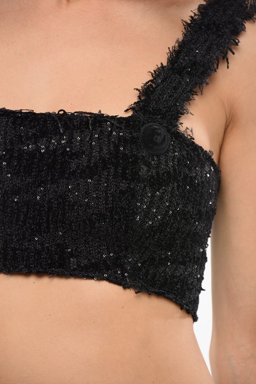 Balmain 3500~Solid-Color Crop Top Embellished with Sequins, view 3