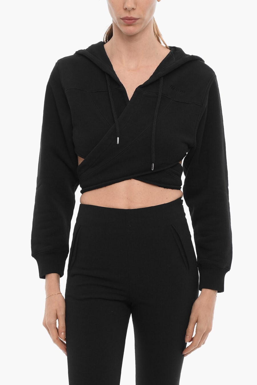 Ambush 3500~Solid-Color Cropped Wrap Hoodie