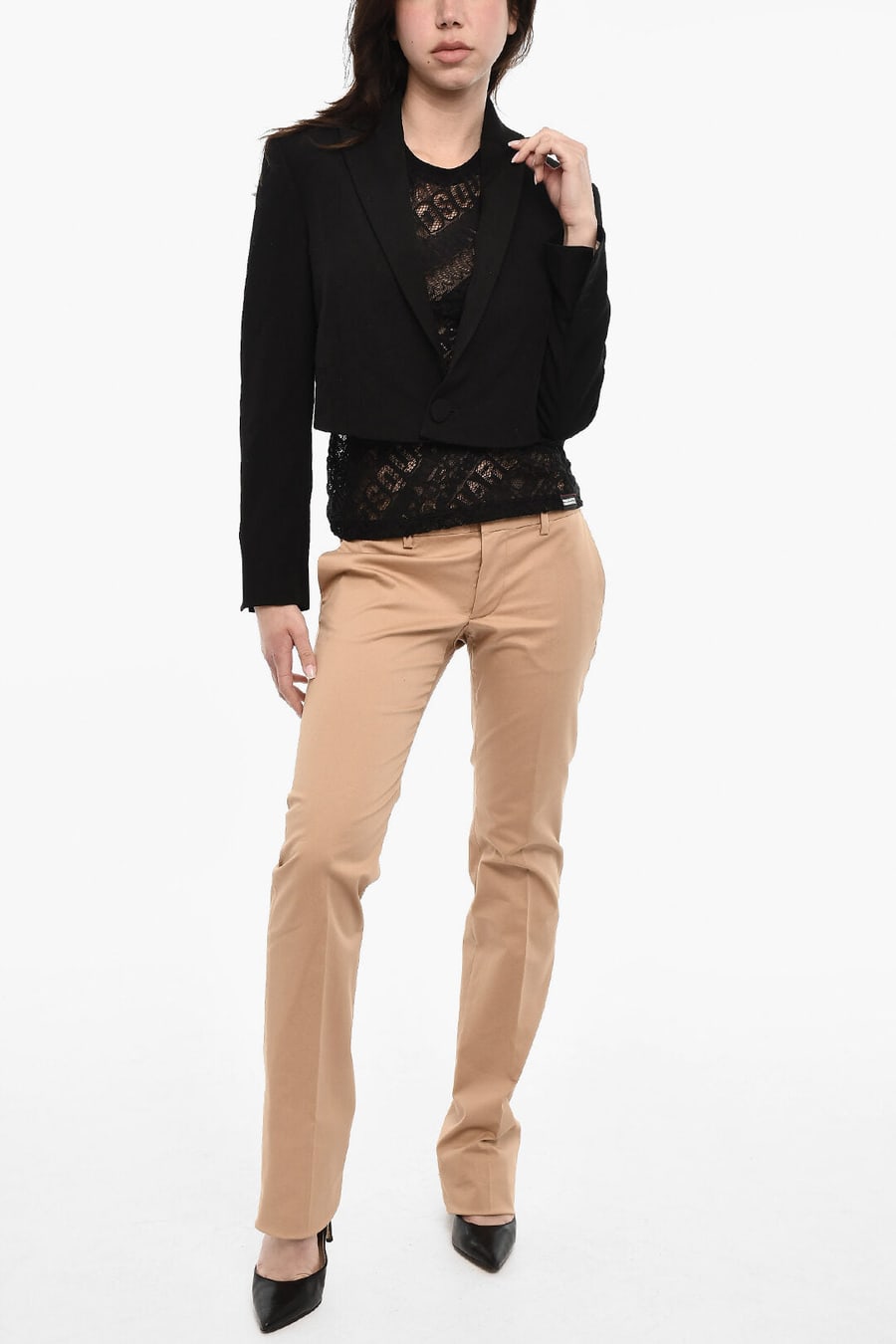 Dsquared2 3500~Virgin Wool Cropped Jacket with 1 Button, view 4