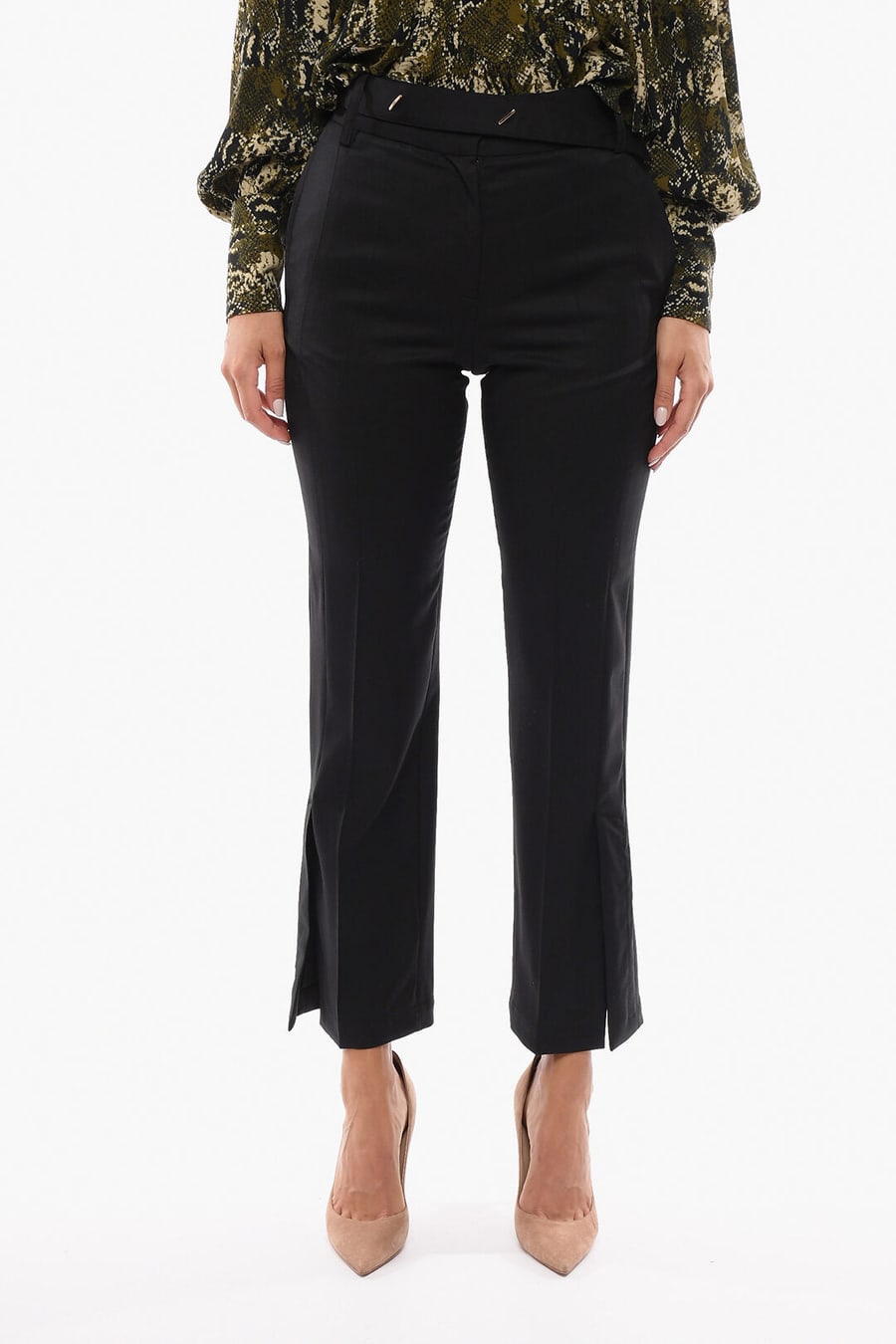 Eudon Choi 3500~Virgin Wool Trousers with Ankle Slit and Belt
