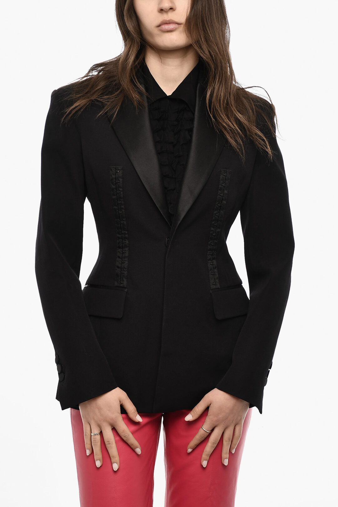 Dsquared2 3500~Virgin-Wool Single-Button Jacket with Silk Details