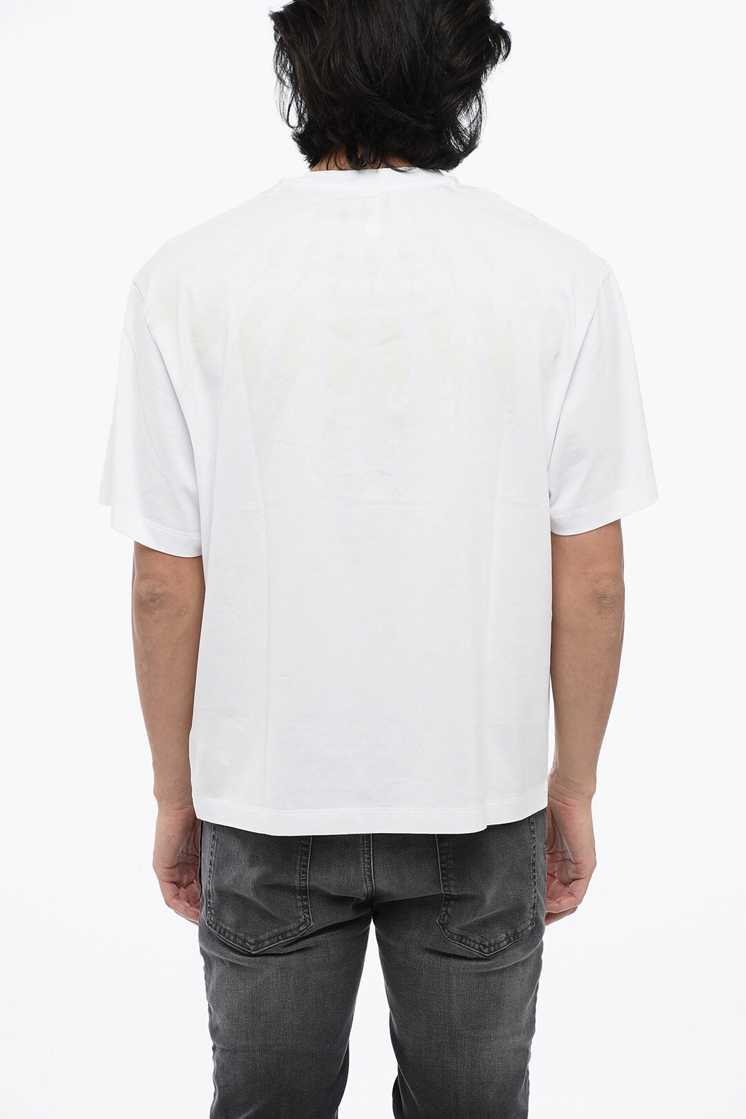 Neil Barrett 0130~Cotton Dropped-Shoulder T-Shirt FAIRISLE THUNDERBOLT, view 2
