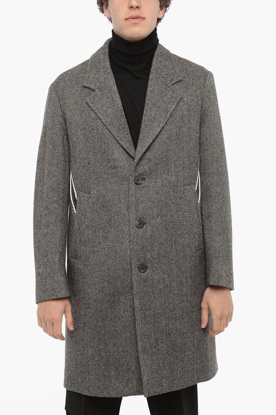Neil Barrett 0130~Virgin Wool Coat with Herringbone Pattern