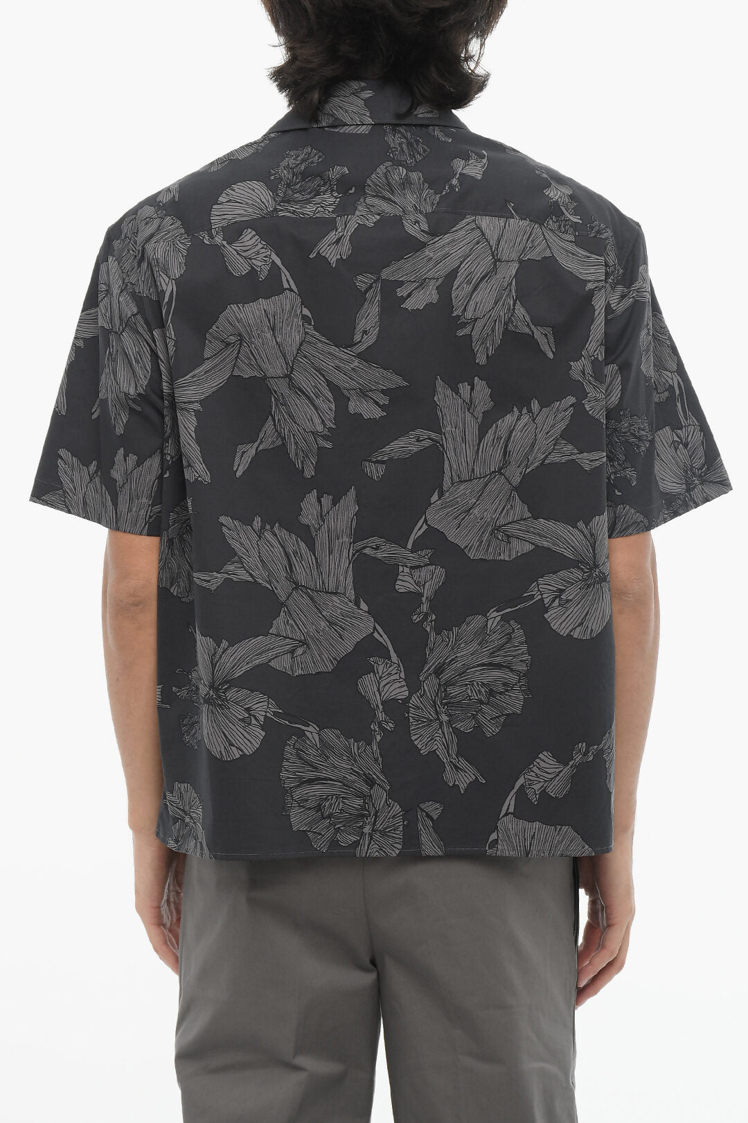 Neil Barrett 0135~Boxy-Fit Shirt with Floral Pattern and Hidden Placket