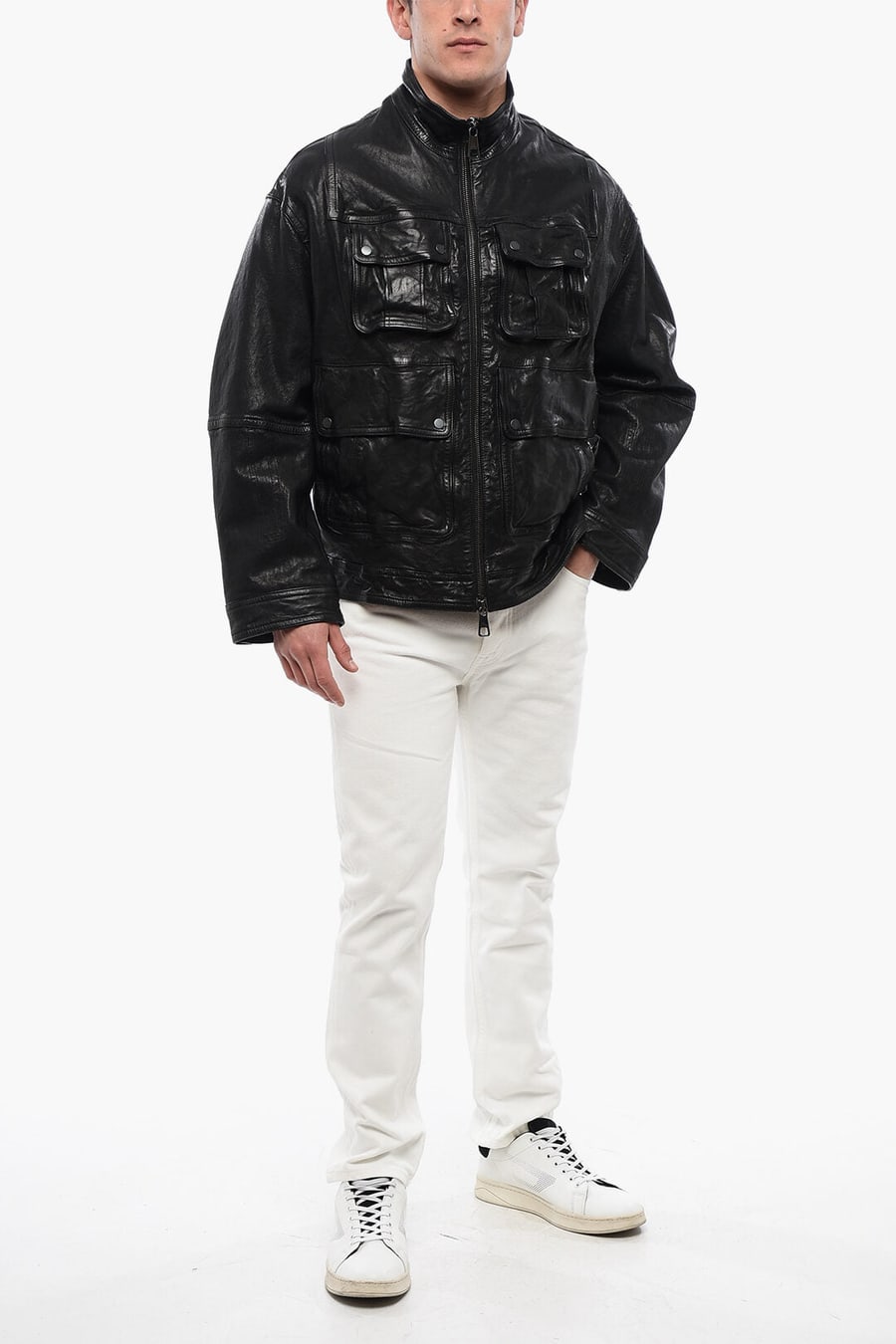 Neil Barrett 0135~Leather Multi-pocket Jacket LOOSE WASHED, view 4