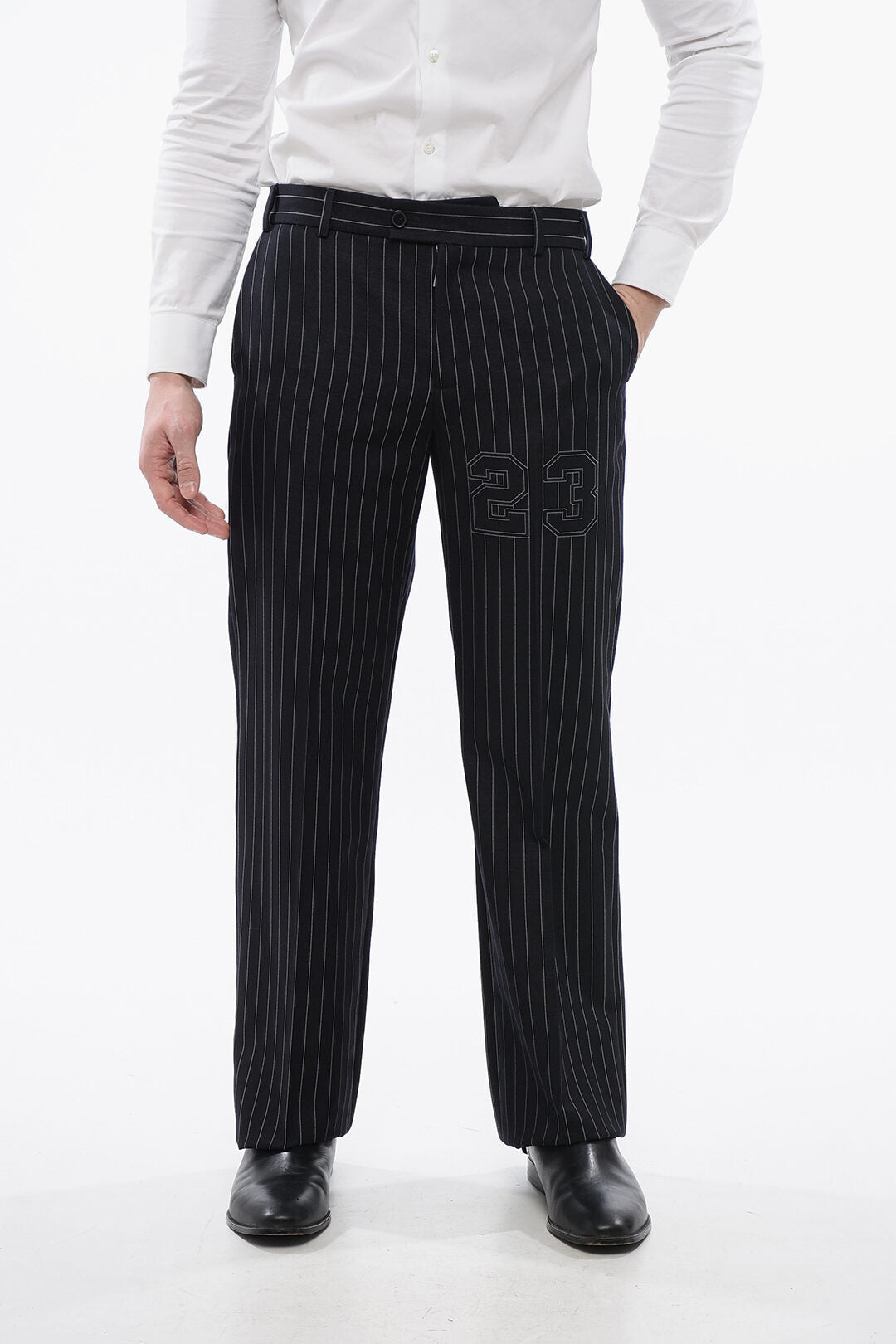 Off-White 0201~Pinstriped Wool-Blend Slim-Fit Trousers 23
