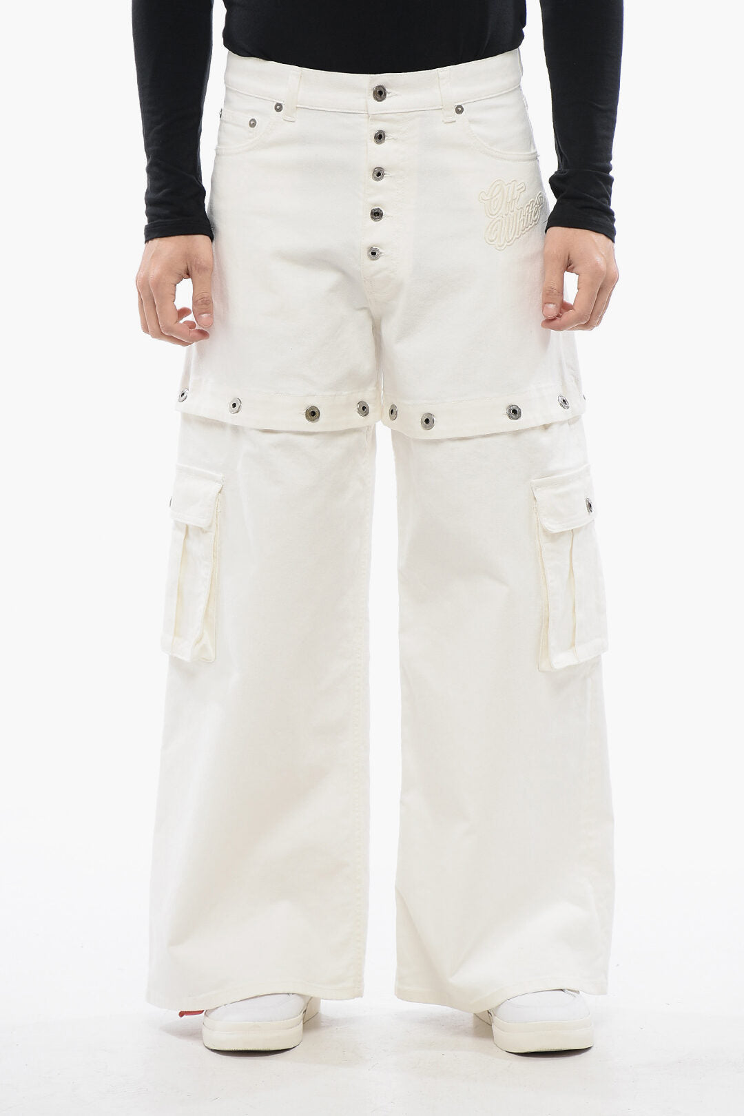 Off-White 2405~Baggy Fit Jeans with Embroidered Logo