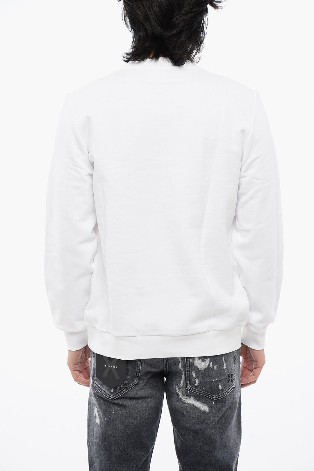 John Richmond 2405~Brushed Cotton Crewneck Sweatshirt with Logo Print, view 2