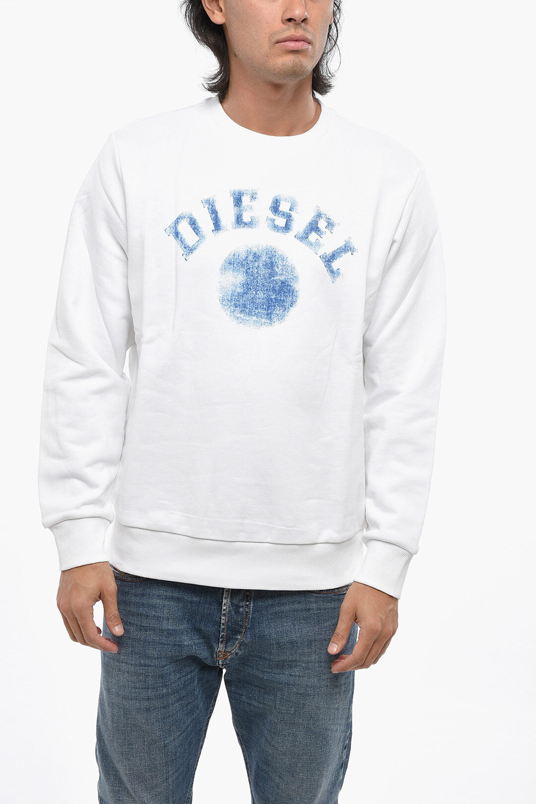 Diesel 2405~Brushed Cotton Crewneck Sweatshirt With Printed Logo