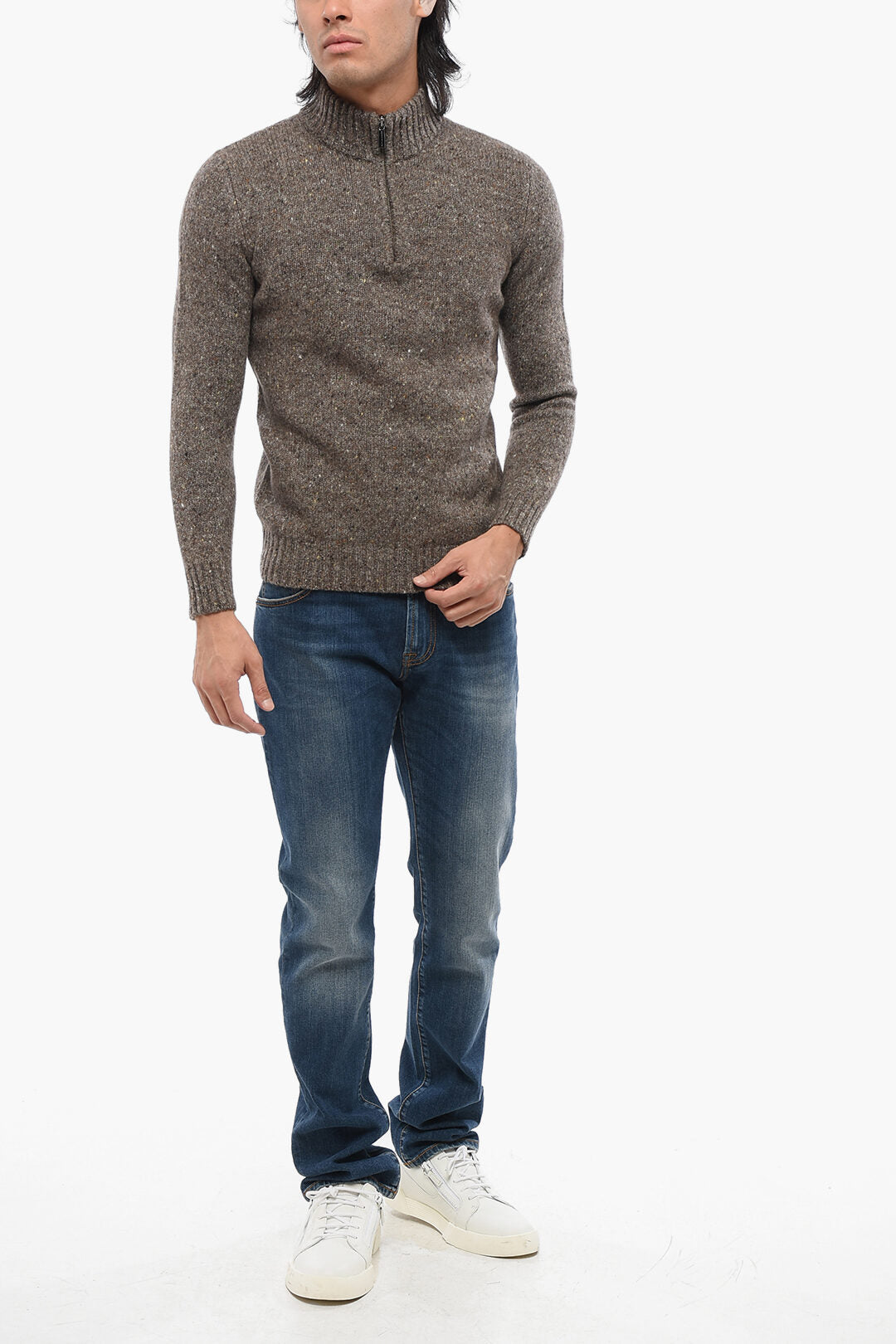 Moorer 2405~Cashmere-Blend Sweater FEDRO with Half-Zip