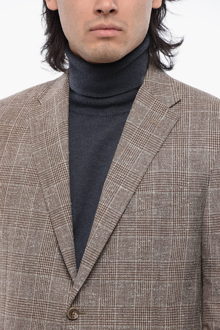 Full Time 2405~Checked Linen-Blend Blazer, view 3