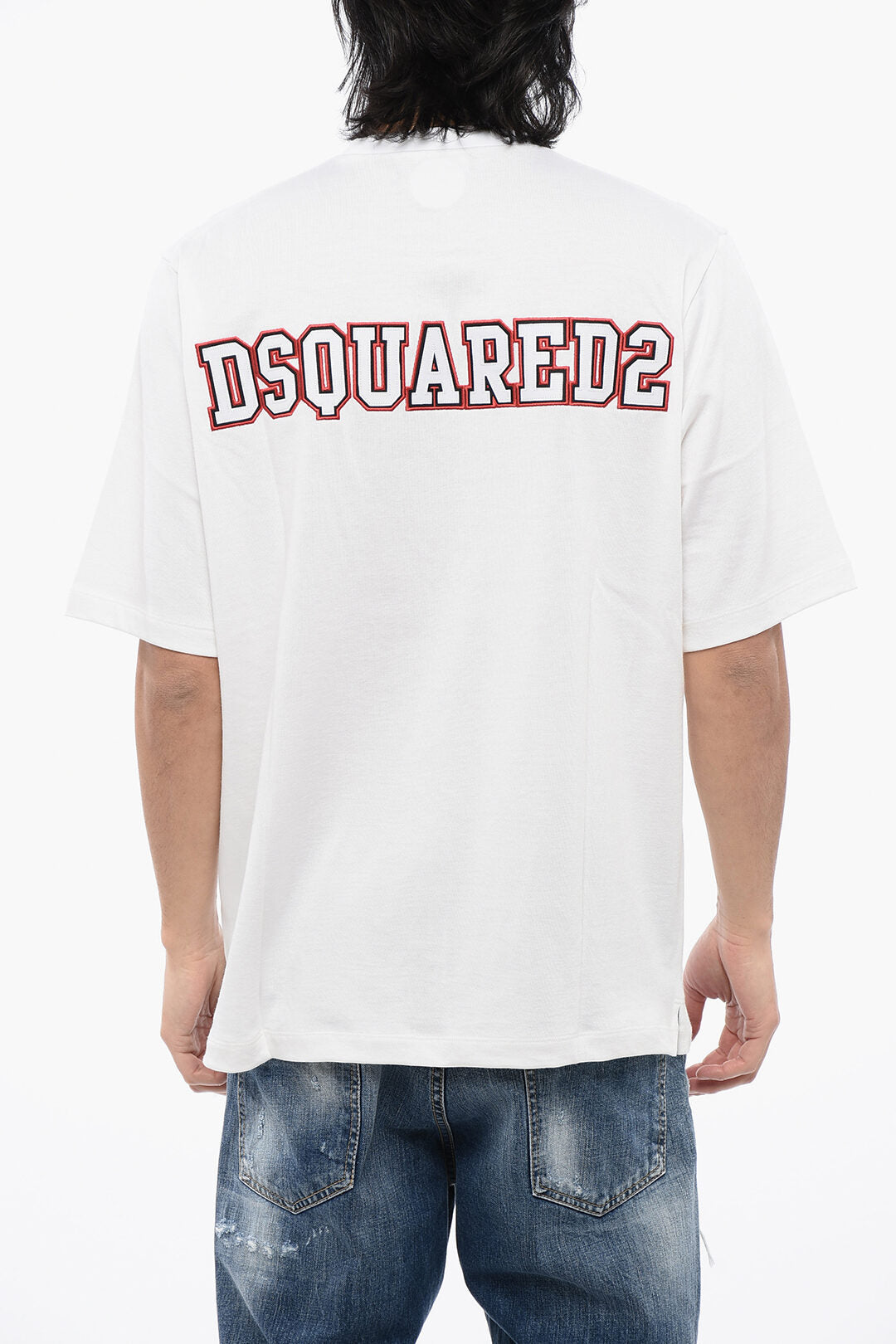 Dsquared2 2405~Cotton Blend Football Fit T-Shirt with Logo Appliqué, view 2
