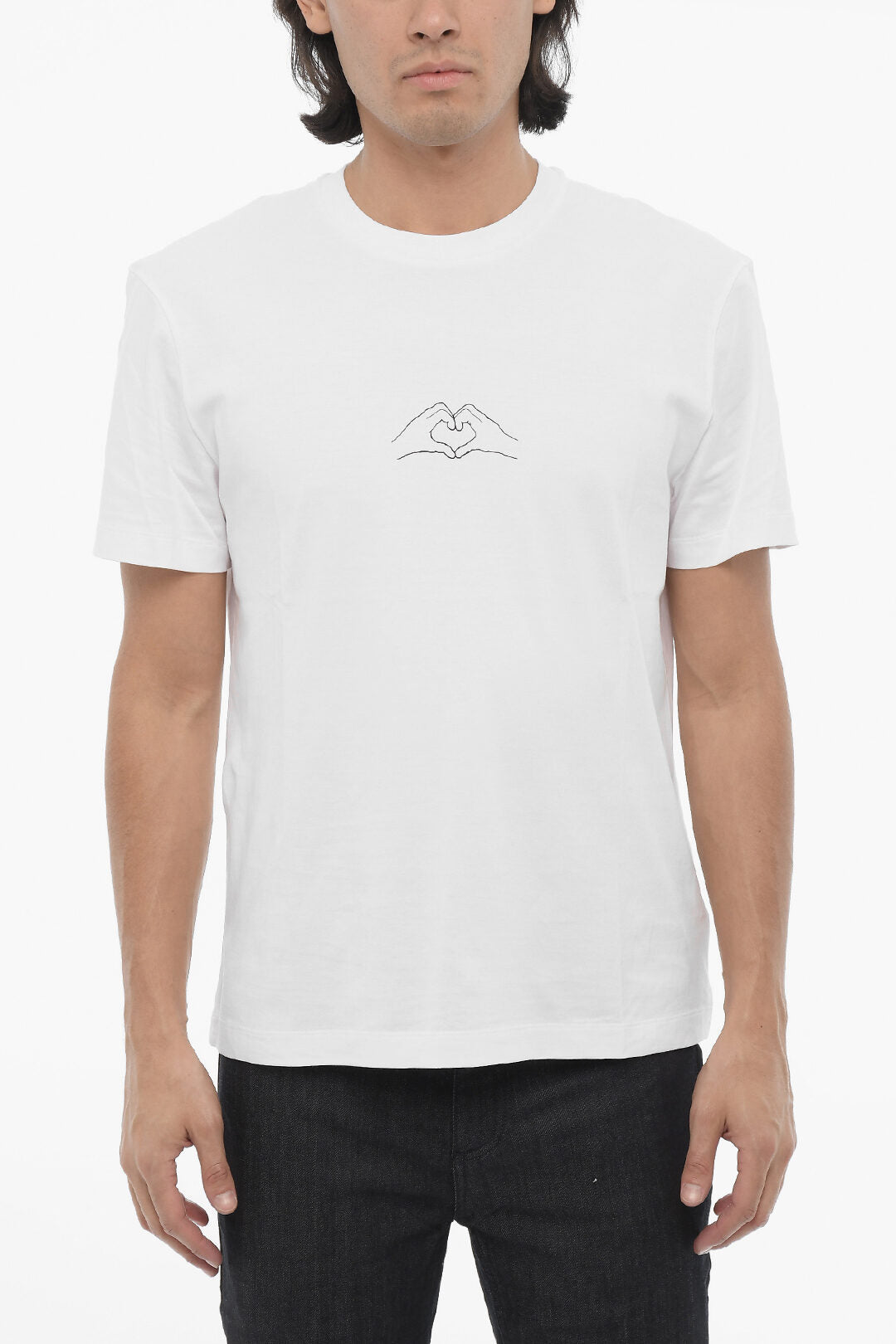 Neil Barrett 2405~Crew Neck Slim Fit T-shirt with Heart Print