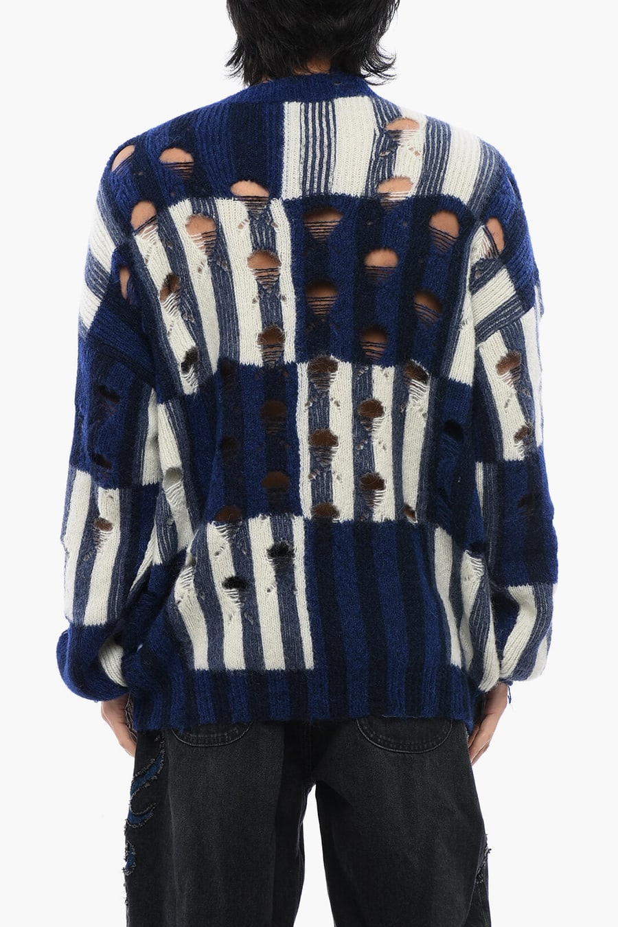 Off-White 2405~Crew-Neck Tartan Sweater SHIBORI Distressed Effect, view 2