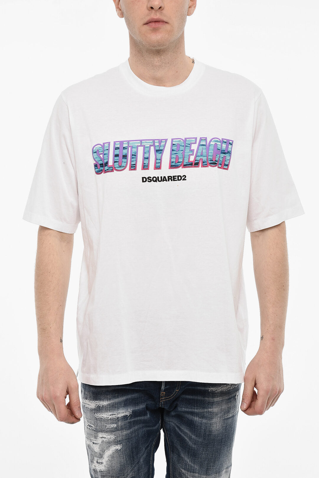 Dsquared2 2405~Crewneck Cotton T-Shirt with Front Print