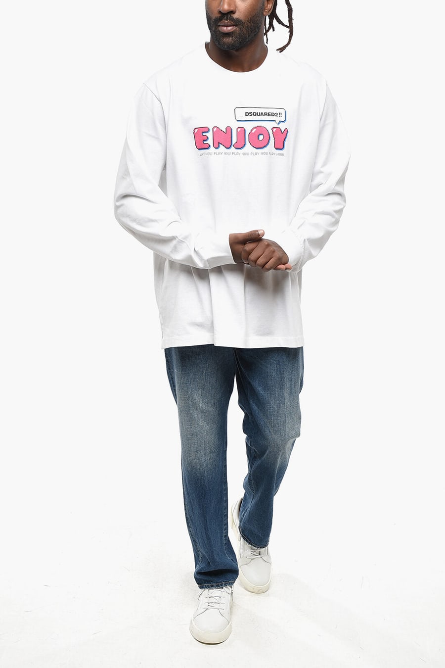 Dsquared2 2405~Crewneck T-Shirt SKATER FIT Long-Sleeve with Contrast Print, view 4